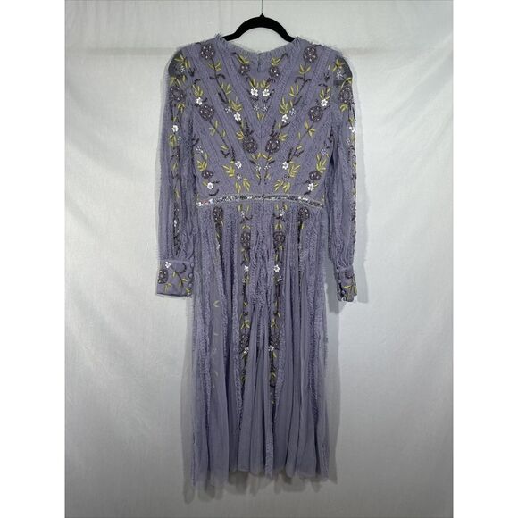 NWT $698 Mac Duggal [ 4 ] Long Sleeve‎ Embroidered Wrap Midi Dress Lilac G1710 - Picture 14 of 16